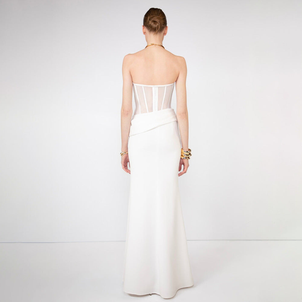 Damen Corsage-Langarmkleid mit elegantem Schnitt und fließendem Rock Drune