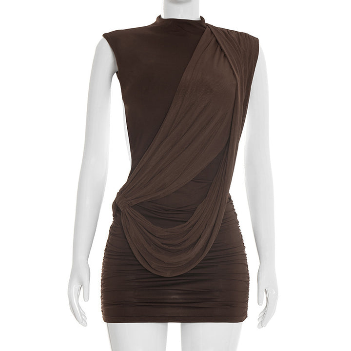 Damen figurbetontes Minikleid mit drapierter Schulterpartie und Raffungen Drune