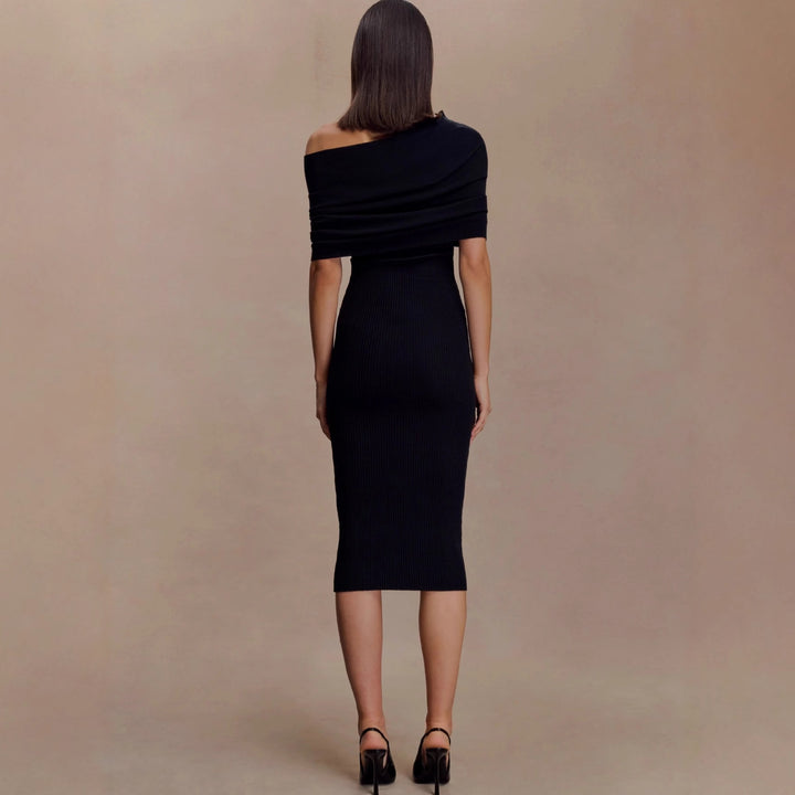 Damen elegantes Strickkleid mit off-shoulder Design Drune
