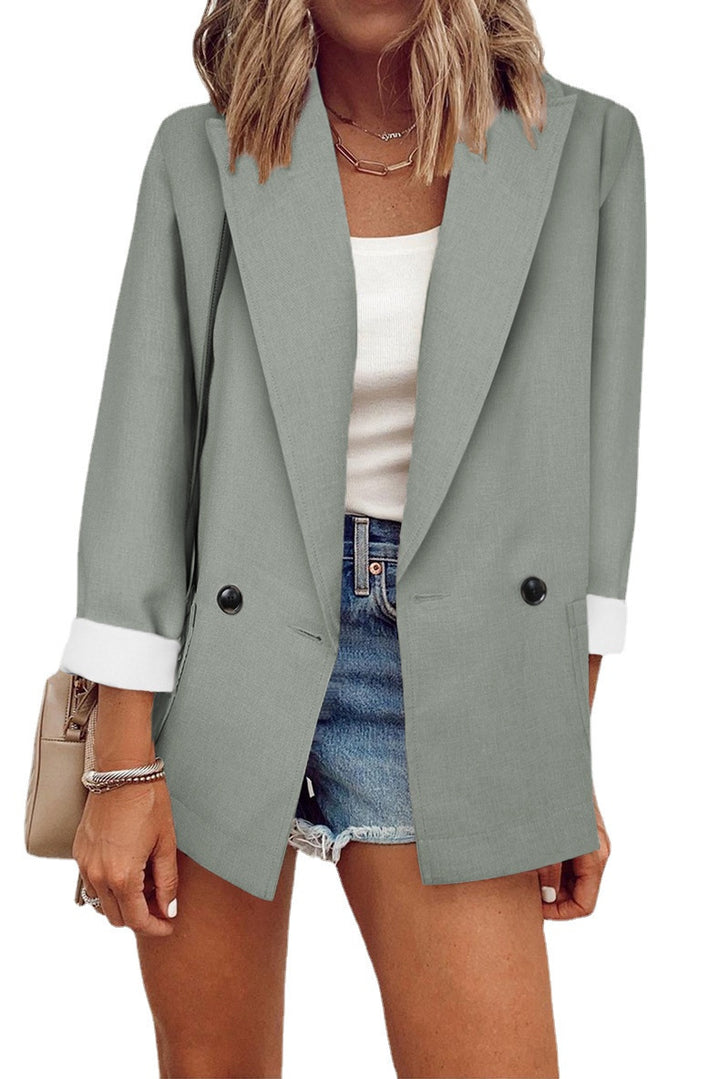 Damen eleganter Oversize-Blazer mit doppelter Knopfleiste und kontrastierenden Ärmeln Drune
