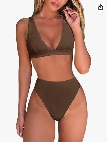 Damen Hochtailliertes Bikini Set mit V-Ausschnitt Drune