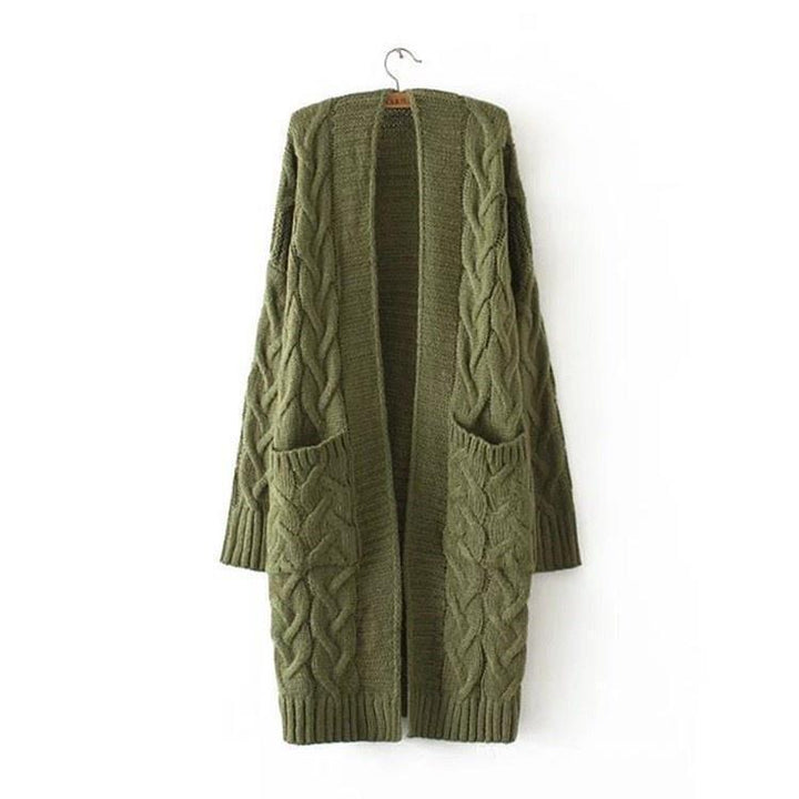 Damen Strickjacke mit grobem Zopfmuster und Taschen Drune