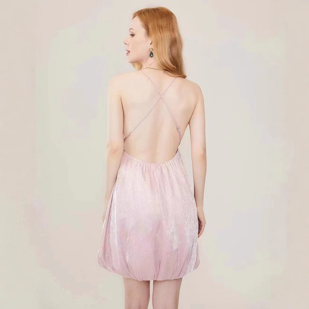 Damen Voluminöses Kurzkleid mit tiefem V-Ausschnitt und elegantem Design Drune