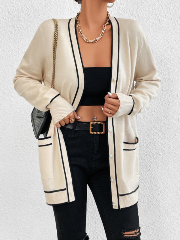 Damen Luxuriöse Strickjacke mit kontrastierenden Säumen Drune