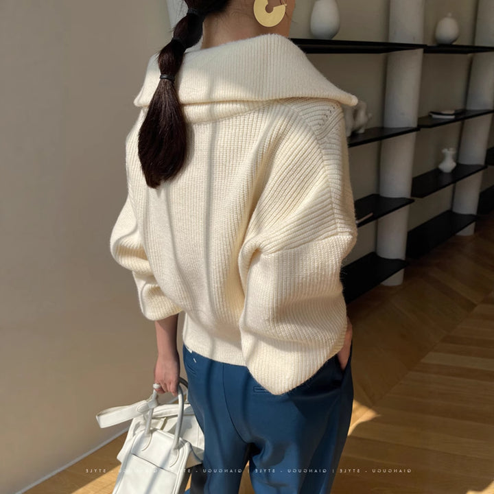 Damen Grobstrick Pullover mit hohem Kragen und lässigem Schnitt Drune
