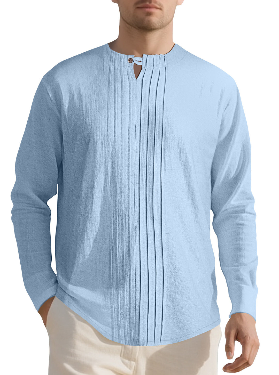 Herren Langarmshirt mit modischem Henley-Ausschnitt und Faltenstruktur Drune