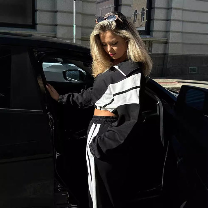 Damen sportliches Fleece-Lounge-Set mit hohem Kragen und elastischen Bündchen Drune