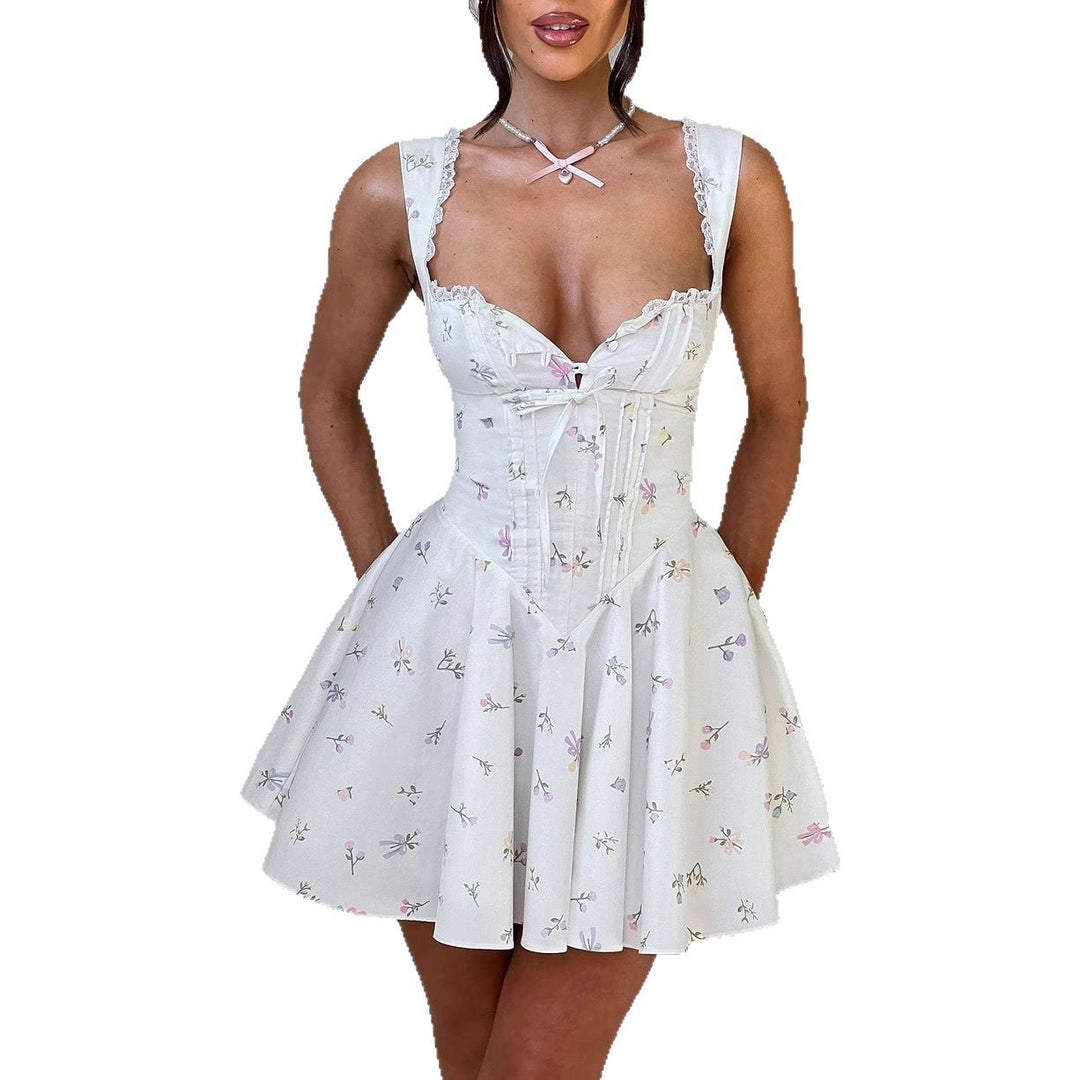 Damen Verspieltes Kurzkleid mit femininer Schnürung und zarten Rüschendetails Drune