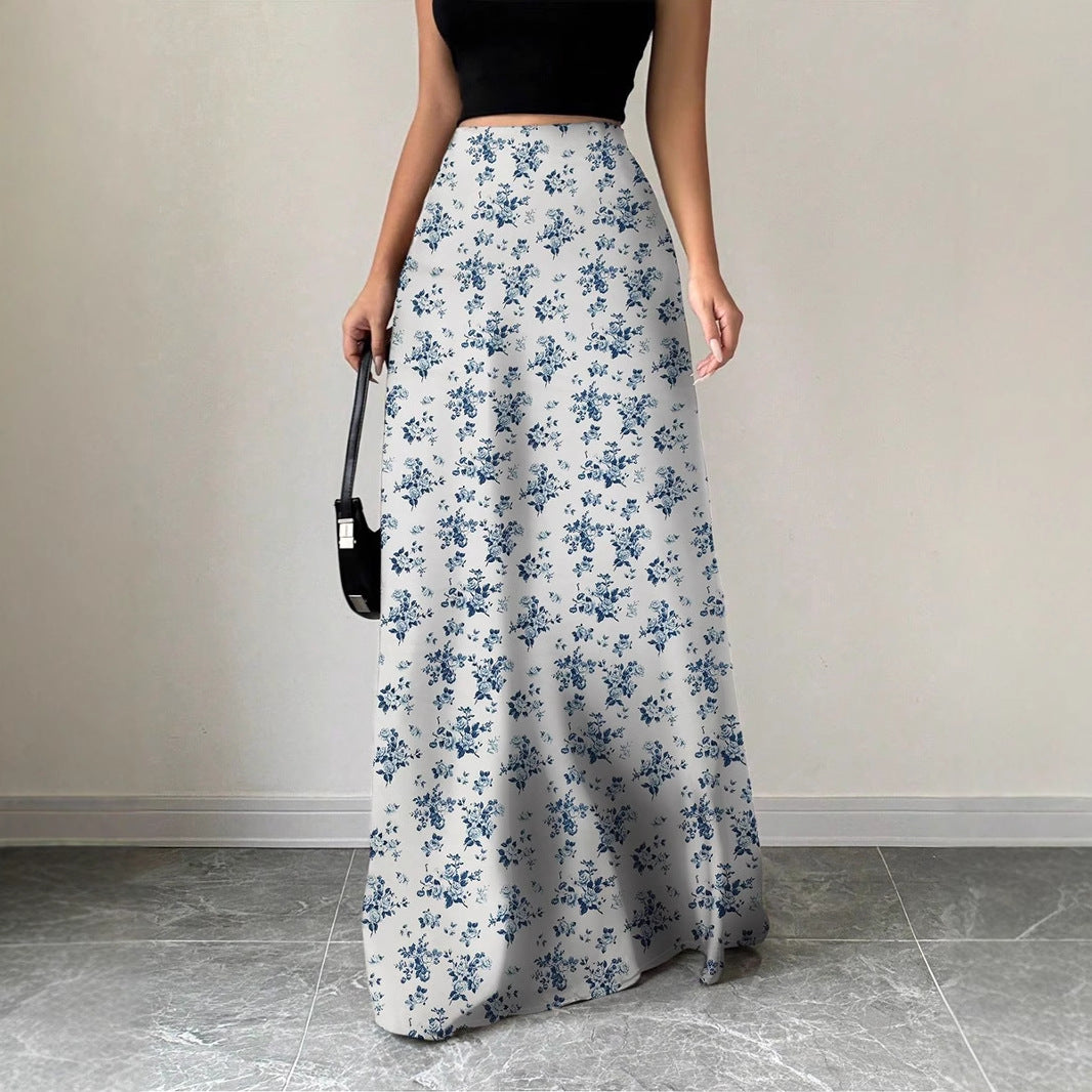 Damen Maxirock mit floralem Muster und seitlichen Schlitzen Drune