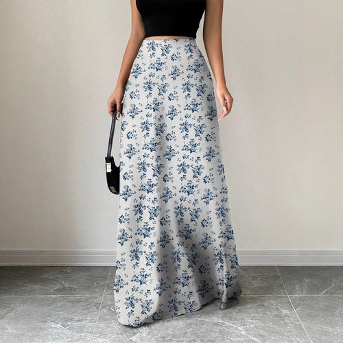 Damen Maxirock mit floralem Muster und seitlichen Schlitzen Drune