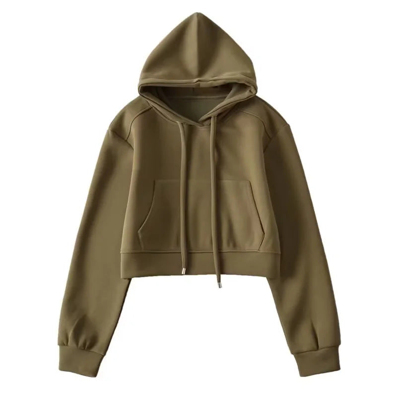 Damen modischer cropped Kapuzenpullover aus sweatshirt Material Drune
