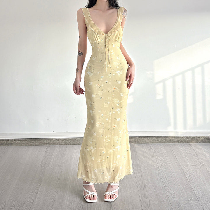 Damen Maxikleid mit floralem Design und verstellbarem Träger Drune