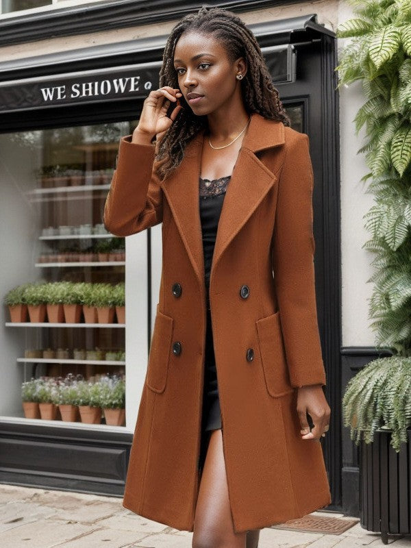 Damen eleganter Wollmantel mit doppelter Knopfleiste und praktischen Taschen Drune