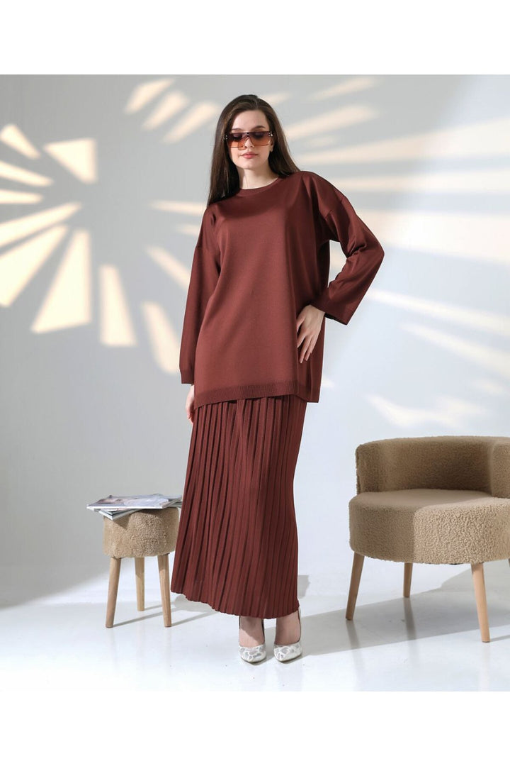 Damen Langarmshirt und Faltenrock Set Drune