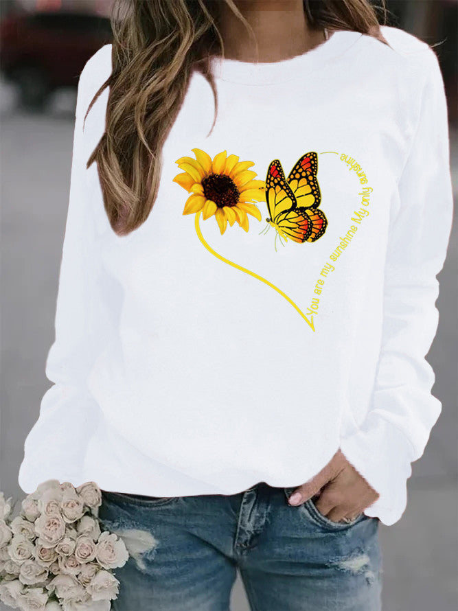 Damen Sweatshirt mit grafischem Schmetterlings- und Sonnenblumenmotiv Drune