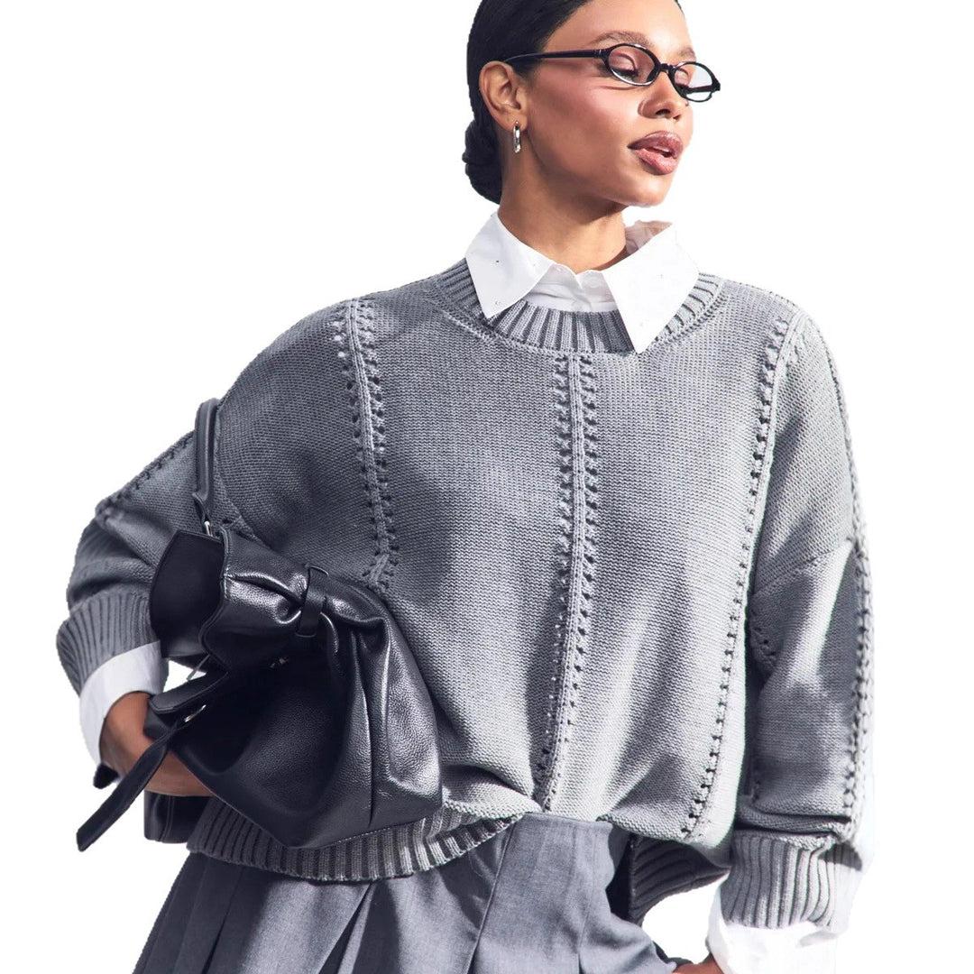 Damen lässiger Strickpullover mit modischer Struktur und übergroßem Schnitt Drune
