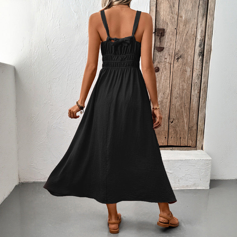 Damen Maxikleid mit elastischer Taillierung und verstellbaren Spaghetti-Trägern Drune