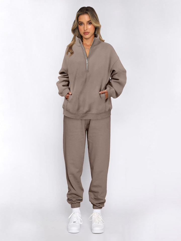 Damen sportliches Freizeit-Set mit hohem Kragen und praktischen Taschen Drune