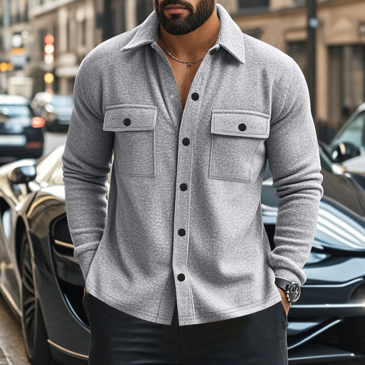 Herren nan modische Overshirt-Jacke in Filzoptik mit aufgesetzten Brusttaschen und sichtbarer Druckknopfleiste Drune
