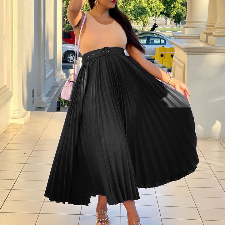 Damen Plissierter Midirock mit elegante Taillierung und abnehmbarem Gürtel Drune