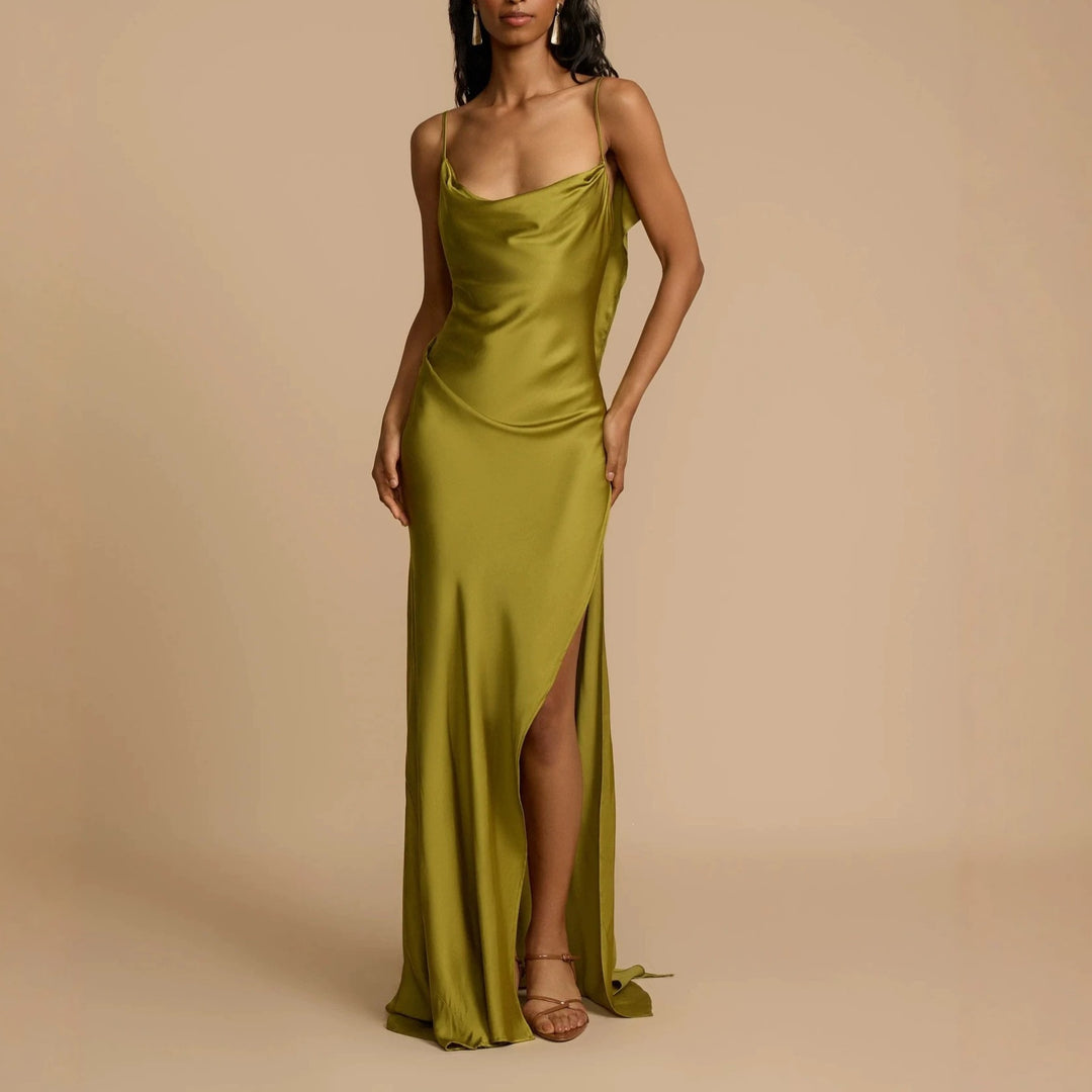 Damen Elegantes Maxikleid mit tiefem Ausschnitt und seitlichem Schlitz Drune