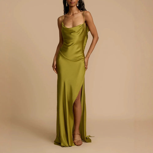 Damen Elegantes Maxikleid mit tiefem Ausschnitt und seitlichem Schlitz Drune