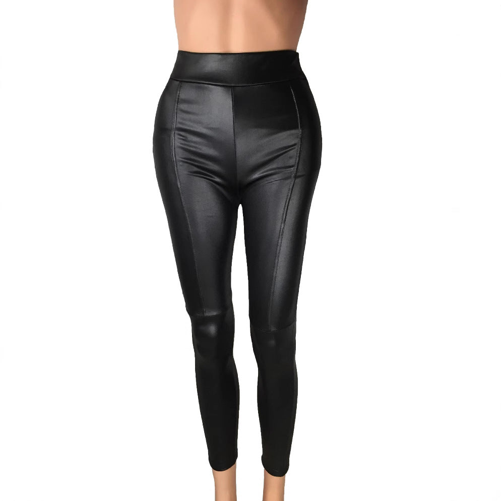 Damen Hochtaillierte Leggings aus hochwertigem Kunstleder mit nahtloser Verarbeitung Drune
