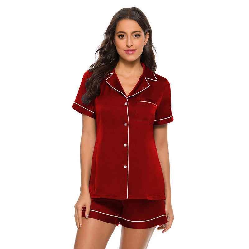 Damen Satin-Pyjama-Set mit Kurzarmbluse und Shorts Drune
