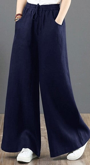 Damen Weite Leinenhose mit elastischem Taillenbund Drune