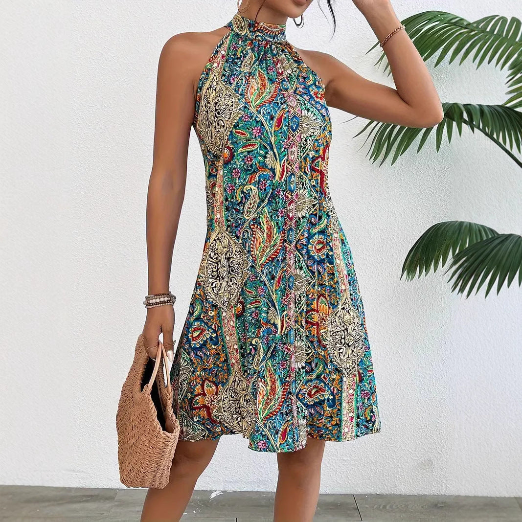Damen Halterneck Kleid mit buntem Paisley-Muster Drune