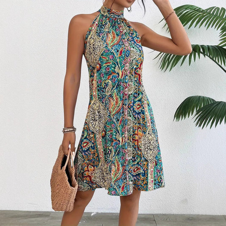 Damen Halterneck Kleid mit buntem Paisley-Muster Drune