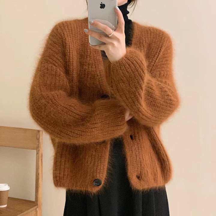 Damen Kuscheliger Strickcardigan mit großen Knöpfen Drune