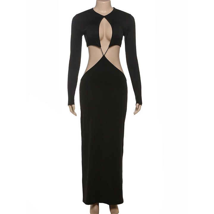 Damen Peek-A-Boo Cut-Out Maxikleid mit langem Arm und figurformendem Design Drune