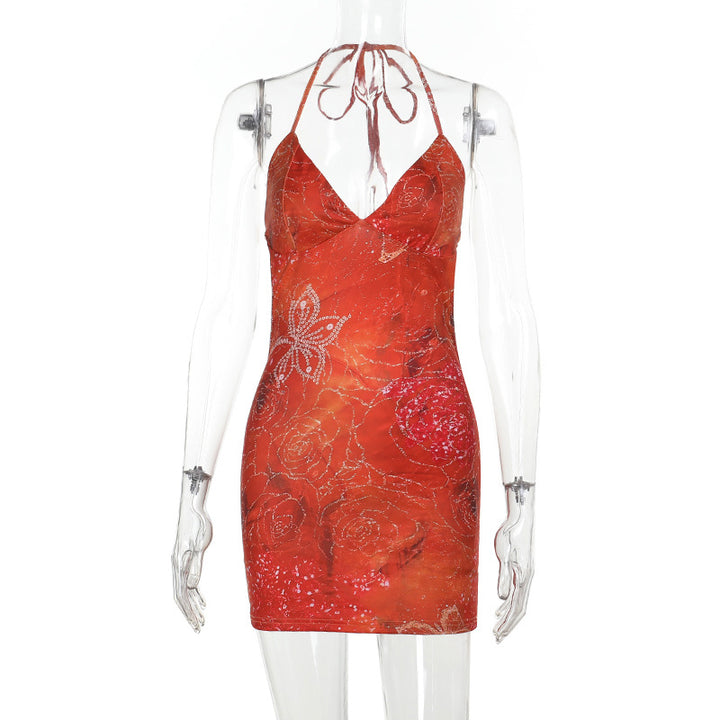 Damen verführerisches Minikleid mit zarten Blumenapplikationen Drune