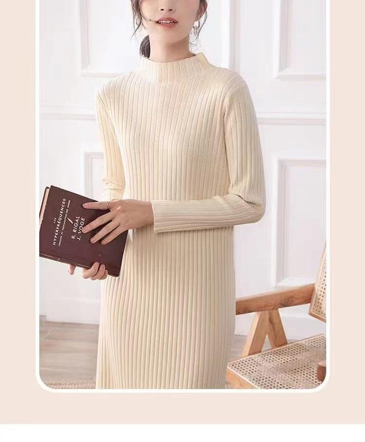 Damen Strickkleid mit feiner Rippstruktur und hohem Kragen Drune