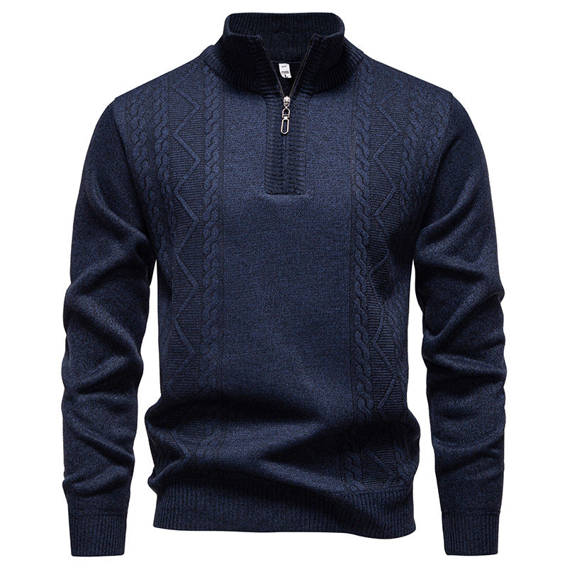 Herren nan gehobener Strickpullover mit Halbzip, Stehkragen und dekorativem Zopfmuster Drune
