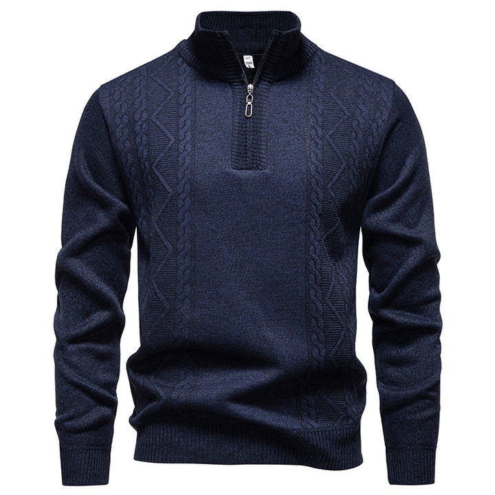 Herren nan gehobener Strickpullover mit Halbzip, Stehkragen und dekorativem Zopfmuster Drune