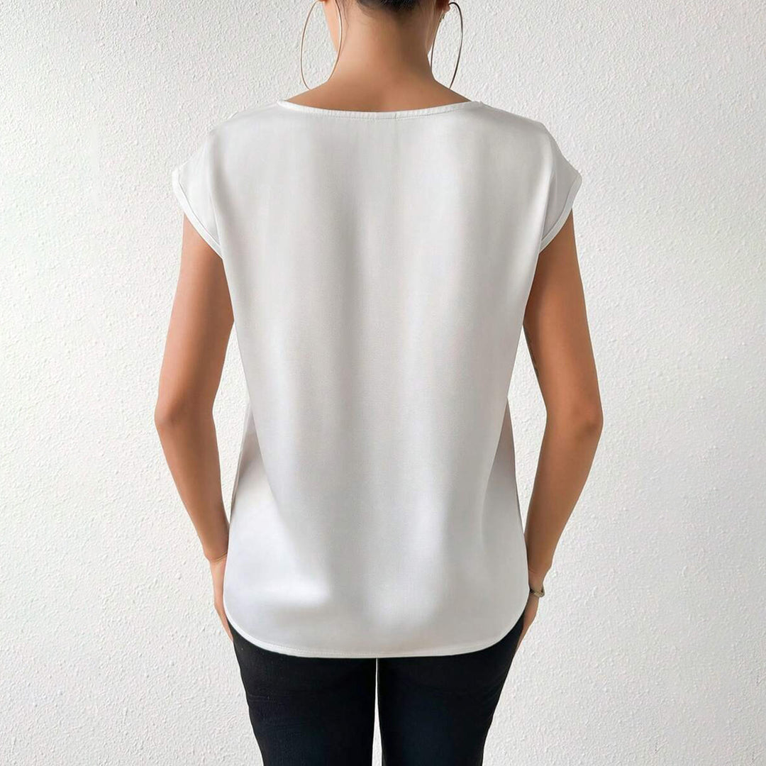 Damen Satinbluse mit modernem V-Ausschnitt und eleganten kurzen Ärmeln Drune