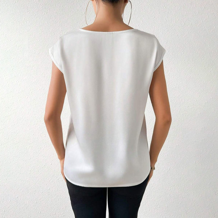 Damen Satinbluse mit modernem V-Ausschnitt und eleganten kurzen Ärmeln Drune