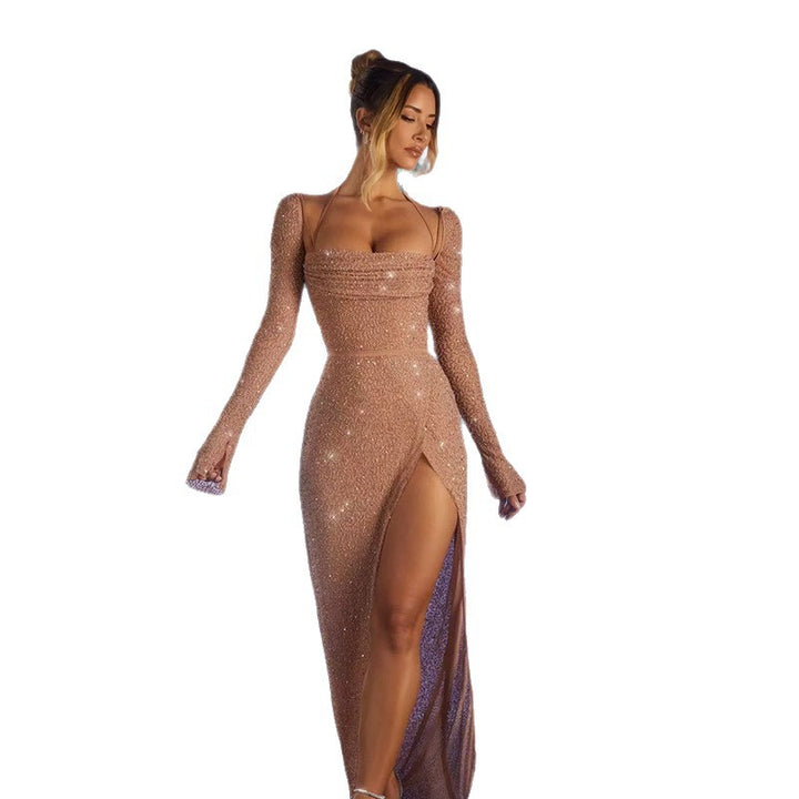 Damen Glamouröses Maxikleid mit schimmernden Details und seitlichem Schlitz Drune
