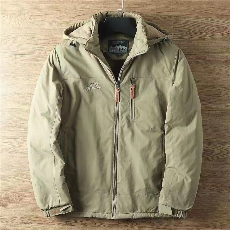 Herren nan wasserabweisende isolierte Allwetter-Trekkingjacke mit verstellbarer Kapuze und verdeckter Brusttasche Drune