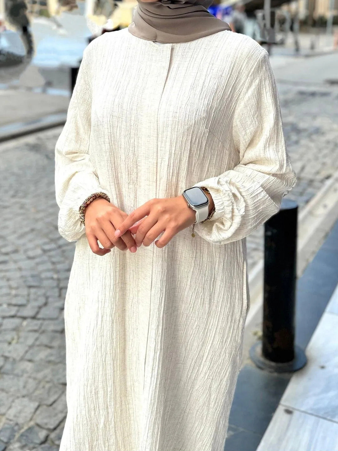 Damen lässiges Langarmkleid mit Rüschensaum und Struktur Drune