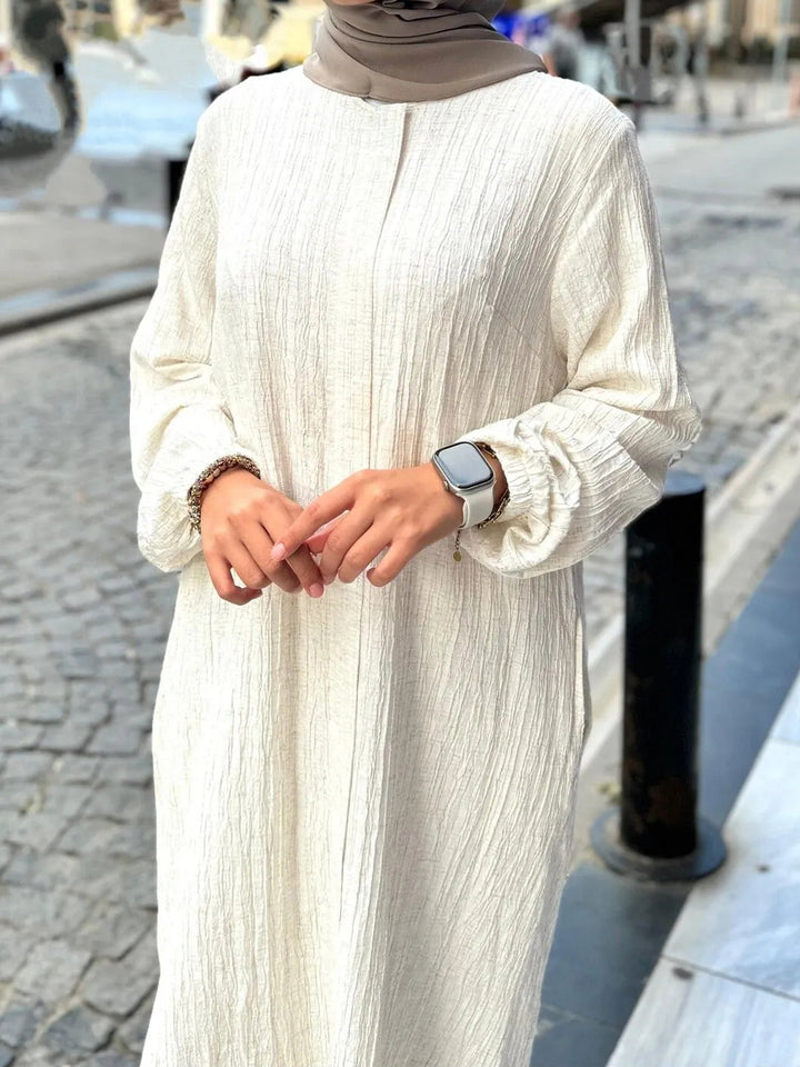 Damen lässiges Langarmkleid mit Rüschensaum und Struktur Drune