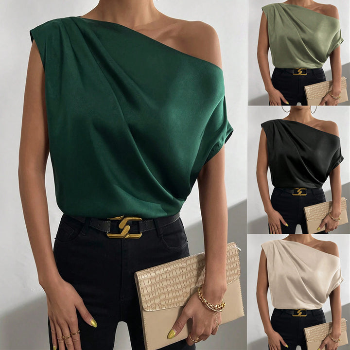 Damen asymmetrisches Top mit Drapierung und elegantem Schnitt Drune
