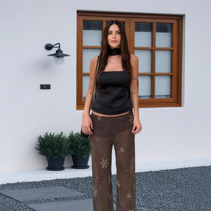 Damen Elegantes Top mit innovative Glanz- und Stickdetails Drune
