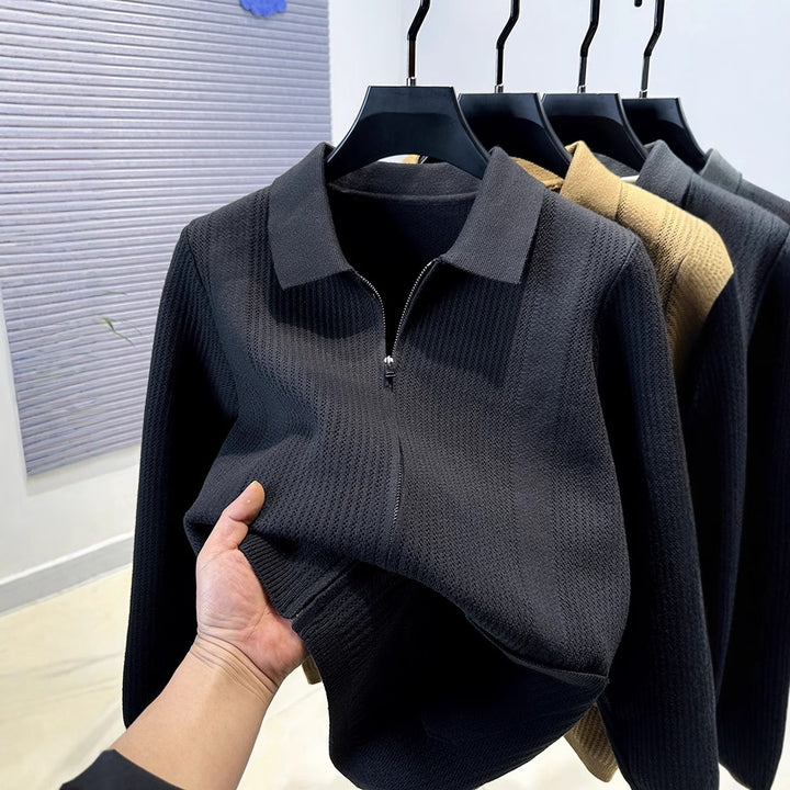 Damen Pullover mit strukturiertem Reißverschluss und klassischem Kragen Drune