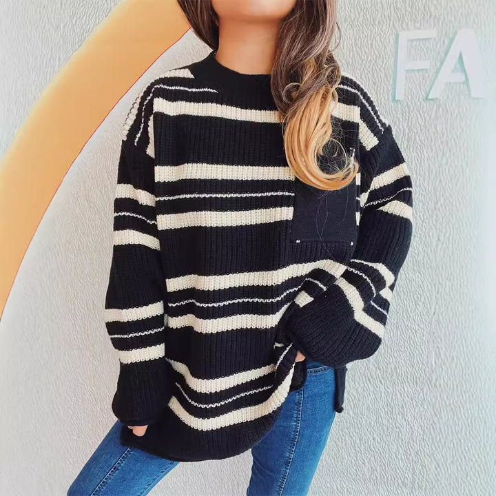 Damen lässiger Strickpullover mit modernem Streifenmuster Drune
