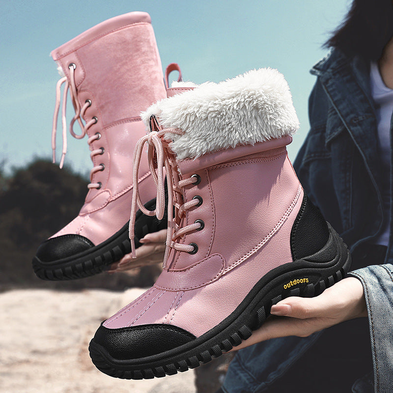 Damen isolierte Winterstiefel mit modischem Kunstfellkragen und rutschfester Sohle Drune