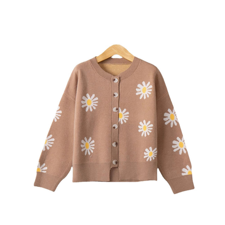Damen modische Strickjacke mit floralem Muster und kurzen Ärmeln Drune