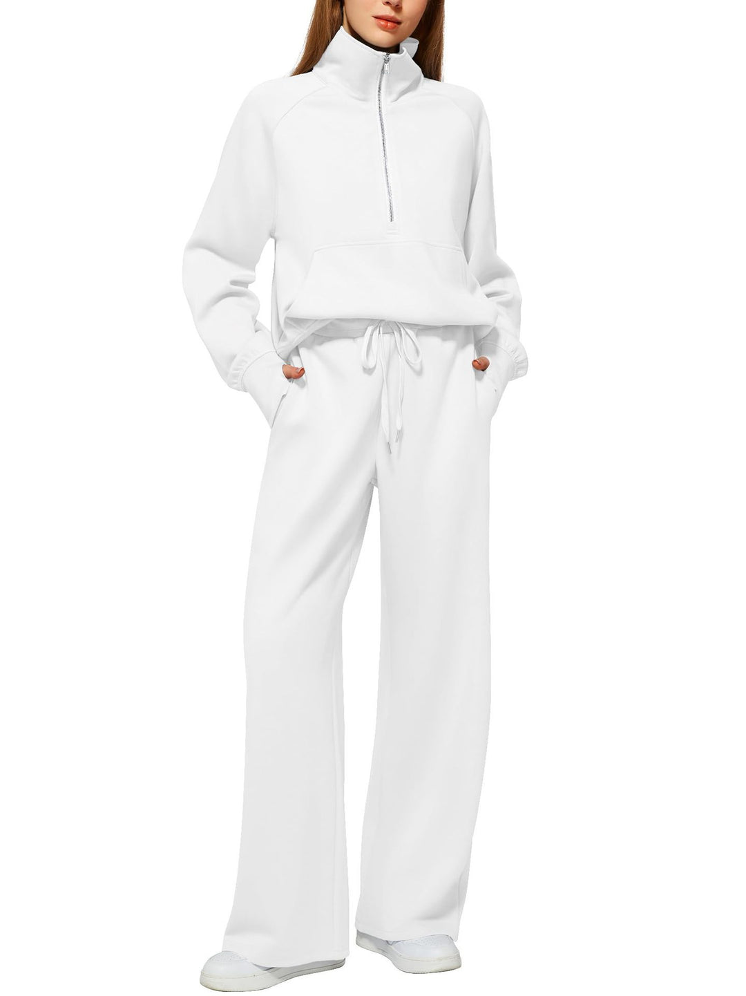 Damen elegantes und lässiges Freizeitset mit hohem Kragen und weit geschnittenen Hosen Drune